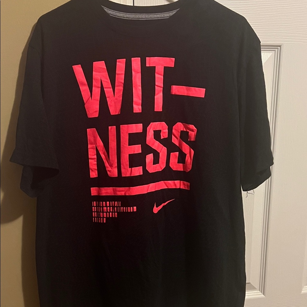 Nike Black Short Sleeve Tee with Red 'WITNESS' Graphic
